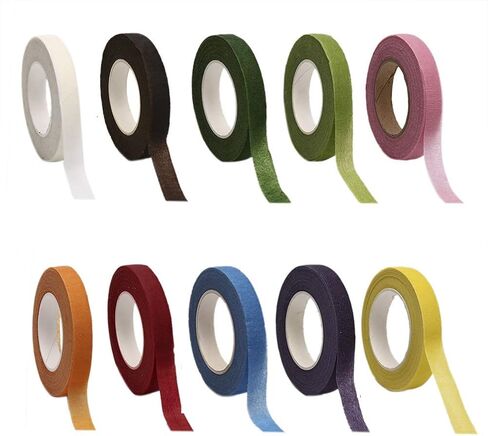 شريط زهور MeiMeiDa 10 لفات من المواد اللاصقة على شكل زهرة من أجل بائع الزهور لصنع ترتيب باقة جميلة، إكليل الزفاف والحرف اليدوية الأخرى، 0.47 بوصة × 30 ياردة لكل لفة، متعددة الألوان in Kuwait