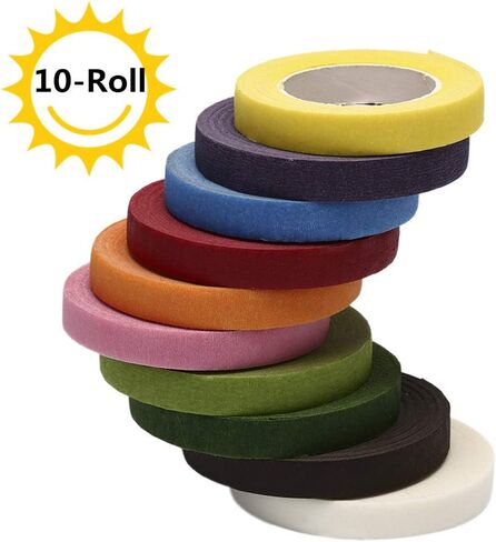 شريط زهور MeiMeiDa 10 لفات من المواد اللاصقة على شكل زهرة من أجل بائع الزهور لصنع ترتيب باقة جميلة، إكليل الزفاف والحرف اليدوية الأخرى، 0.47 بوصة × 30 ياردة لكل لفة، متعددة الألوان in Kuwait