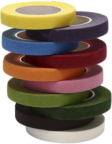 شريط زهور MeiMeiDa 10 لفات من المواد اللاصقة على شكل زهرة من أجل بائع الزهور لصنع ترتيب باقة جميلة، إكليل الزفاف والحرف اليدوية الأخرى، 0.47 بوصة × 30 ياردة لكل لفة، متعددة الألوان in Kuwait