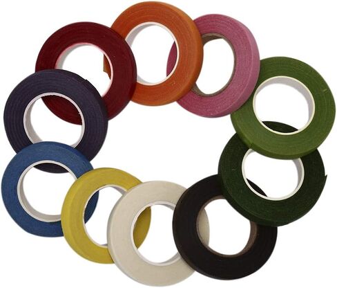 شريط زهور MeiMeiDa 10 لفات من المواد اللاصقة على شكل زهرة من أجل بائع الزهور لصنع ترتيب باقة جميلة، إكليل الزفاف والحرف اليدوية الأخرى، 0.47 بوصة × 30 ياردة لكل لفة، متعددة الألوان in Kuwait