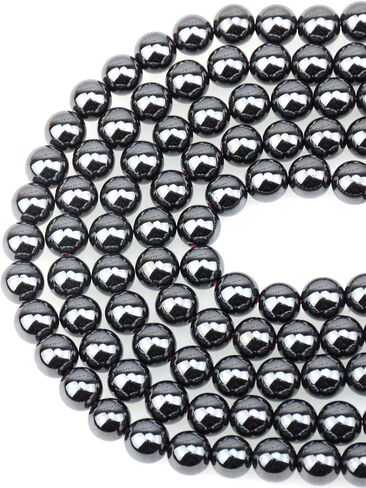 LPBeads 100 قطعة 8 مللي متر حبات الهيماتيت الطبيعية الأحجار الكريمة خرز مستدير فضفاض لصنع المجوهرات بحبل مطاطي كريستالي in Kuwait