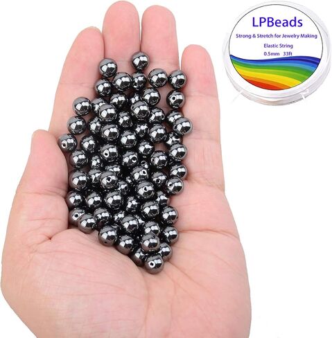 LPBeads 100 قطعة 8 مللي متر حبات الهيماتيت الطبيعية الأحجار الكريمة خرز مستدير فضفاض لصنع المجوهرات بحبل مطاطي كريستالي in Kuwait