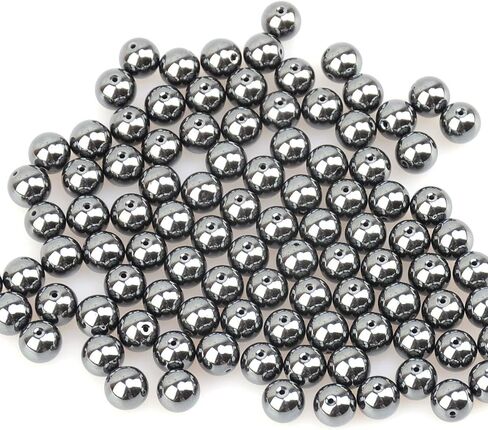 LPBeads 100 قطعة 8 مللي متر حبات الهيماتيت الطبيعية الأحجار الكريمة خرز مستدير فضفاض لصنع المجوهرات بحبل مطاطي كريستالي in Kuwait