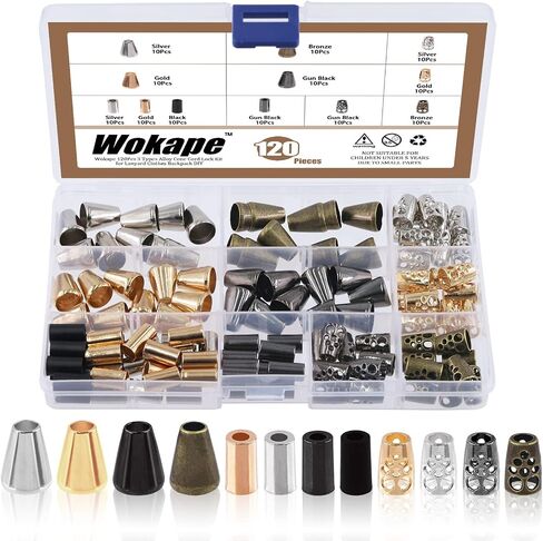 Wokape 120Pcs Alloy Cord End Lock Stopper, Hollow/Column/Bell Rope End Fastener Stopper Metal Drawstring for Bag Clothes DIY Lanyard in Saudi Arabia