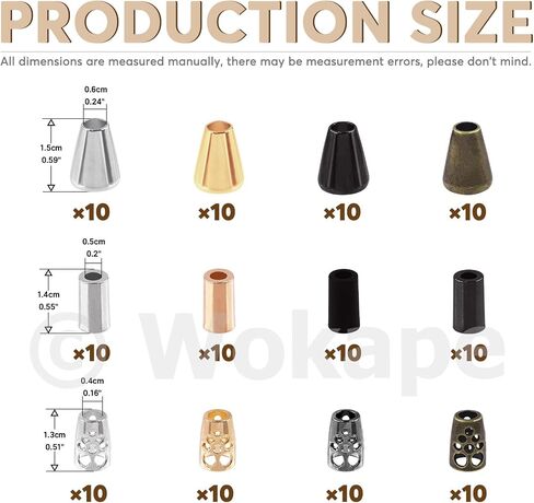 Wokape 120Pcs Alloy Cord End Lock Stopper, Hollow/Column/Bell Rope End Fastener Stopper Metal Drawstring for Bag Clothes DIY Lanyard in Saudi Arabia