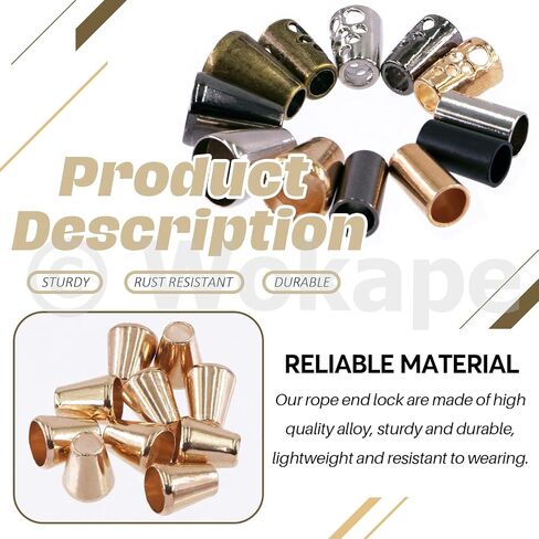 Wokape 120Pcs Alloy Cord End Lock Stopper, Hollow/Column/Bell Rope End Fastener Stopper Metal Drawstring for Bag Clothes DIY Lanyard in Saudi Arabia