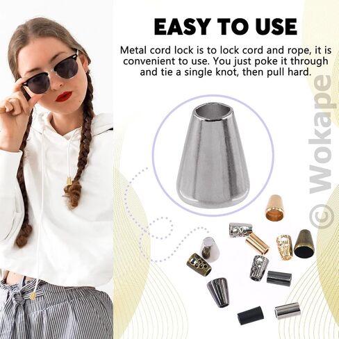 Wokape 120Pcs Alloy Cord End Lock Stopper, Hollow/Column/Bell Rope End Fastener Stopper Metal Drawstring for Bag Clothes DIY Lanyard in Saudi Arabia