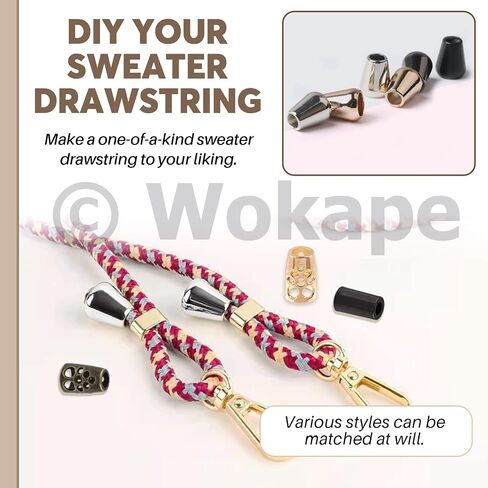 Wokape 120Pcs Alloy Cord End Lock Stopper, Hollow/Column/Bell Rope End Fastener Stopper Metal Drawstring for Bag Clothes DIY Lanyard in Saudi Arabia