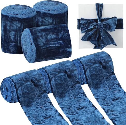 Jutom Three Rolls Velvet Ribbon for Gift Wrapping Fringe Raw Edge Silk Velvet Ribbon Christmas Vintage Decor for Xmas Wreath Bow Making Wedding DIY Crafts, 3 Inch x 3 Yard(Camel) in Kuwait