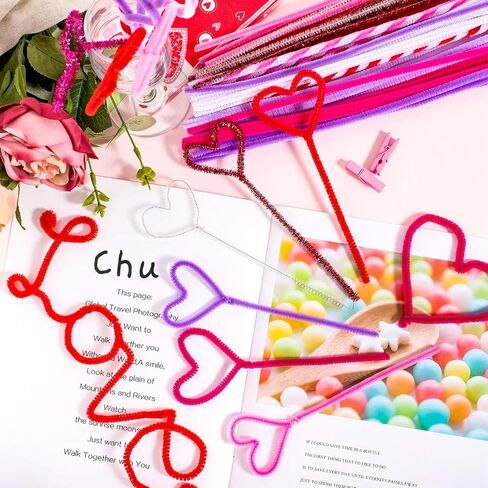 Whaline 500Pcs Valentine's Day Pipe Cleaners Set, Including 160Pcs Craft Chenille Stems, 180Pcs Multi Sized Wiggle Eyes and 160Pcs Multi Sized Pompoms for Valentine Craft Party DIY Art Supplies in Saudi Arabia