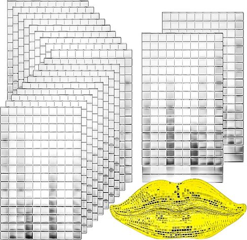 موتباك 1800 قطعة من بلاط الفسيفساء المرايا ذاتية اللصق مقاس 10×10 ملم، زجاج مربع صغير حقيقي، ملصقات مرآة صغيرة مقطوعة بالفسيفساء، ملحقات ديكور للحرف اليدوية in Kuwait
