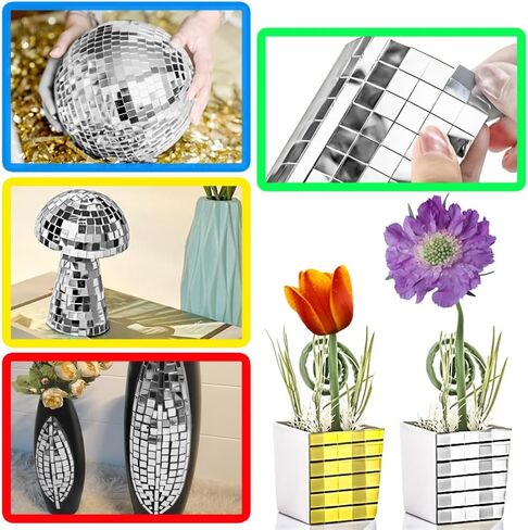 موتباك 1800 قطعة من بلاط الفسيفساء المرايا ذاتية اللصق مقاس 10×10 ملم، زجاج مربع صغير حقيقي، ملصقات مرآة صغيرة مقطوعة بالفسيفساء، ملحقات ديكور للحرف اليدوية in Kuwait