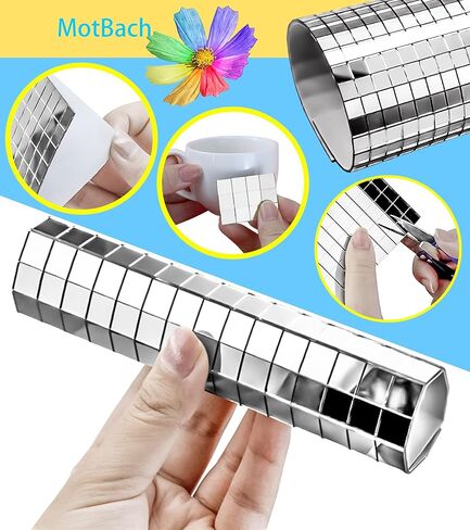 موتباك 1800 قطعة من بلاط الفسيفساء المرايا ذاتية اللصق مقاس 10×10 ملم، زجاج مربع صغير حقيقي، ملصقات مرآة صغيرة مقطوعة بالفسيفساء، ملحقات ديكور للحرف اليدوية in Kuwait