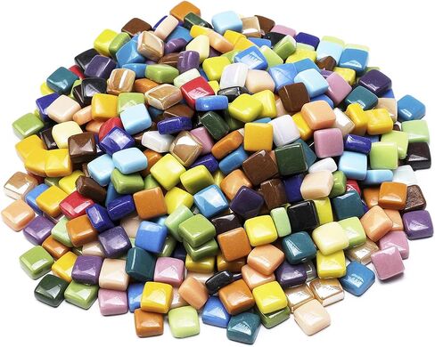 Lanyani 2.2 Pound Great Value Pack Glass Mosaic Tiles Bulk for DIY Crafts, Various Bright Solid Color Mosaic Pieces Tiles Supplies for DIY Crafting Iridescent Mosaic Glass Pieces in Kuwait