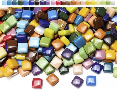 Lanyani 2.2 Pound Great Value Pack Glass Mosaic Tiles Bulk for DIY Crafts, Various Bright Solid Color Mosaic Pieces Tiles Supplies for DIY Crafting Iridescent Mosaic Glass Pieces in Kuwait