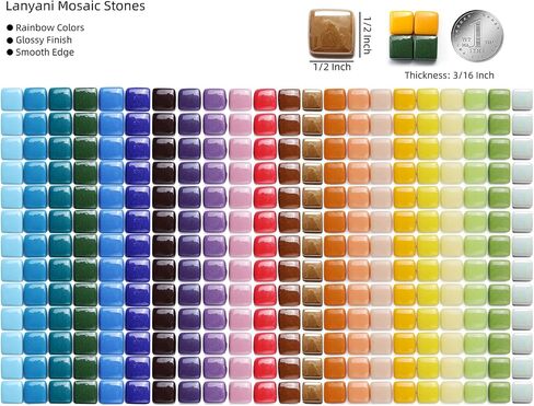 Lanyani 2.2 Pound Great Value Pack Glass Mosaic Tiles Bulk for DIY Crafts, Various Bright Solid Color Mosaic Pieces Tiles Supplies for DIY Crafting Iridescent Mosaic Glass Pieces in Kuwait