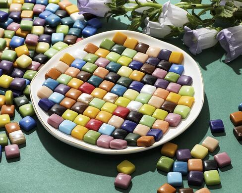 Lanyani 2.2 Pound Great Value Pack Glass Mosaic Tiles Bulk for DIY Crafts, Various Bright Solid Color Mosaic Pieces Tiles Supplies for DIY Crafting Iridescent Mosaic Glass Pieces in Kuwait