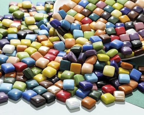Lanyani 2.2 Pound Great Value Pack Glass Mosaic Tiles Bulk for DIY Crafts, Various Bright Solid Color Mosaic Pieces Tiles Supplies for DIY Crafting Iridescent Mosaic Glass Pieces in Kuwait