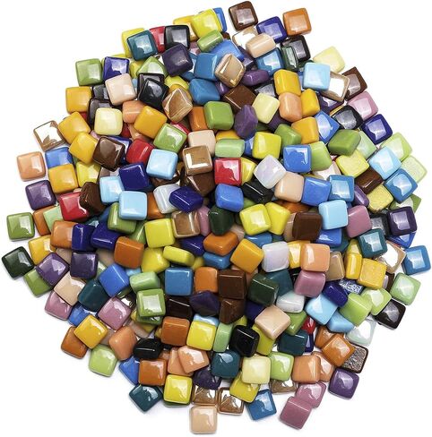 Lanyani 2.2 Pound Great Value Pack Glass Mosaic Tiles Bulk for DIY Crafts, Various Bright Solid Color Mosaic Pieces Tiles Supplies for DIY Crafting Iridescent Mosaic Glass Pieces in Kuwait