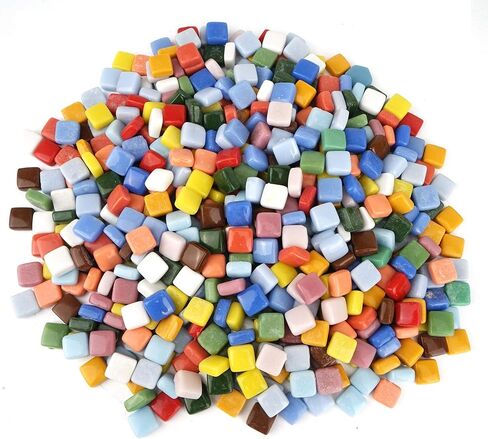 Lanyani 2.2 Pound Great Value Pack Glass Mosaic Tiles Bulk for DIY Crafts, Various Bright Solid Color Mosaic Pieces Tiles Supplies for DIY Crafting Iridescent Mosaic Glass Pieces in Kuwait