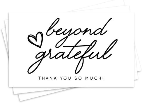 بطاقات شكر - حزمة من 50، 2.1 × 3.5 بوصة، خلفية بيضاء فارغة، أبيض وأسود، أبعد من بطاقات الشكر بالامتنان - بطاقات للعمل، وحفلات الزفاف، وحفلات الزفاف وحفلات استقبال المولود الجديد، وحفلات أعياد الميلاد أو للتعبير عن الامتنان in Kuwait