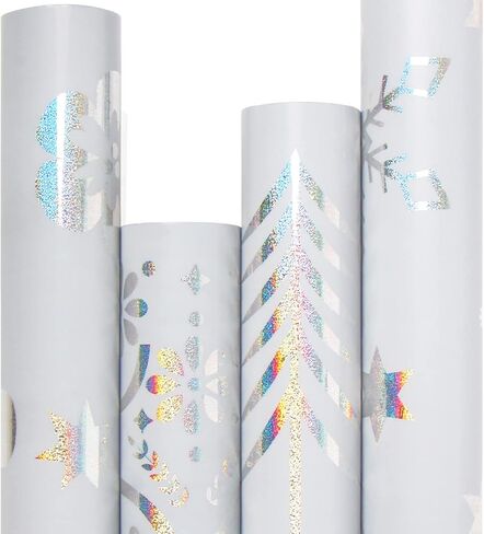 LOMIMOS Christmas Wrapping Paper,with Laser Film and Cut Lines, Large Folded Sheets with 4 Designs, Pack of 4(30in × 144in Per Roll) in Kuwait