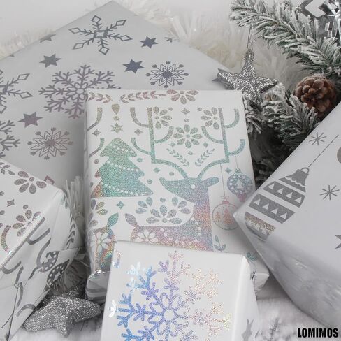 LOMIMOS Christmas Wrapping Paper,with Laser Film and Cut Lines, Large Folded Sheets with 4 Designs, Pack of 4(30in × 144in Per Roll) in Kuwait