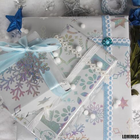LOMIMOS Christmas Wrapping Paper,with Laser Film and Cut Lines, Large Folded Sheets with 4 Designs, Pack of 4(30in × 144in Per Roll) in Kuwait
