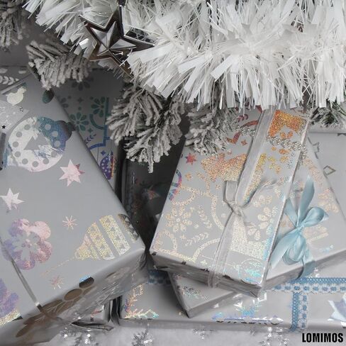 LOMIMOS Christmas Wrapping Paper,with Laser Film and Cut Lines, Large Folded Sheets with 4 Designs, Pack of 4(30in × 144in Per Roll) in Kuwait