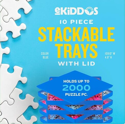 10 صواني لفرز الألغاز مع غطاء | إكسسوارات الألغاز المحمولة باللون الأسود تجعل القطع مميزة لفرز الأنماط والأشكال والألوان بشكل أفضل | للألغاز حتى 2500 قطعة (أزرق) in Kuwait