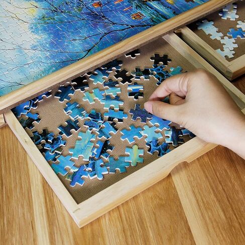 طاولة أحجية خشبية مطورة، 1000 قطعة، طاولة أحجية جيكسو من سفوزسترا، سطح عمل من اللوح الليفي الناعم، مع خمسة أدراج، إكسسوارات أحجية لـ 1000 قطعة in Kuwait