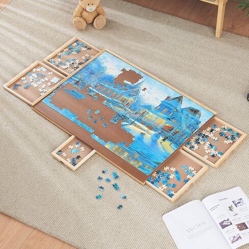 طاولة أحجية خشبية مطورة، 1000 قطعة، طاولة أحجية جيكسو من سفوزسترا، سطح عمل من اللوح الليفي الناعم، مع خمسة أدراج، إكسسوارات أحجية لـ 1000 قطعة in Kuwait