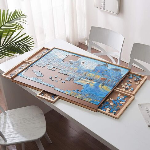 طاولة أحجية خشبية مطورة، 1000 قطعة، طاولة أحجية جيكسو من سفوزسترا، سطح عمل من اللوح الليفي الناعم، مع خمسة أدراج، إكسسوارات أحجية لـ 1000 قطعة in Kuwait