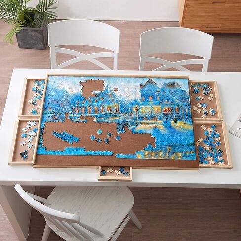 طاولة أحجية خشبية مطورة، 1000 قطعة، طاولة أحجية جيكسو من سفوزسترا، سطح عمل من اللوح الليفي الناعم، مع خمسة أدراج، إكسسوارات أحجية لـ 1000 قطعة in Kuwait