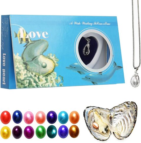 Zehao Wish Pearl Necklace Kit,Mysterious Oyster Pearl Gift Set,DIY Necklace Making Kit,Bead Locket Pendant with 20 Chain,Surprise Gift for Women(Spiral Drop ), Multicolor in Saudi Arabia