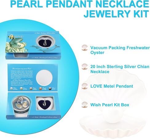 Zehao Wish Pearl Necklace Kit,Mysterious Oyster Pearl Gift Set,DIY Necklace Making Kit,Bead Locket Pendant with 20 Chain,Surprise Gift for Women(Spiral Drop ), Multicolor in Saudi Arabia