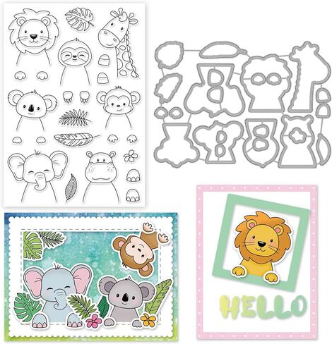 INFUNLY Stamps and Dies for Card Making Animal Metal Cutting Die Stamp Cat Dog Silicone Clear Stamp and Die Sets Scrapbooking Embossing Stencil for DIY Scrapbooking Arts Crafts Stamping in Kuwait
