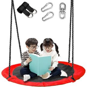43 inch Saucer Tree Swing for Kids,Flying Round Swing Heavy Duty, Waterproof and All-Weather Resistant Textilene,Swivel,Adjustable Strong Ropes,Easy to Install,Outdoor Playground Backyard