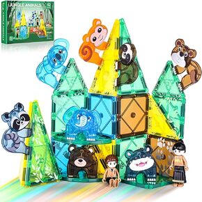 Asago Magnetic Tiles Set, Magnet Blocks Building Toys, Safari Animals Magnetictile for Toddler 1-3 3-5, Assembly 3D Structure Jungle & Forest Theme, STEM Learning Toy for Kids Girls,Boys Age 3 4 5 6 7