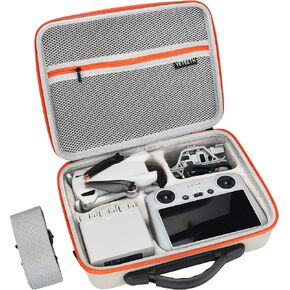 YETEETH Mini 3/Mini 3 Pro حقيبة حمل، حقيبة كتف محمولة للسفر مصنوعة من جلد البولي يوريثان لملحقات DJI Mini 3/Mini 3 Pro RC (رمادي وبرتقالي) in Kuwait