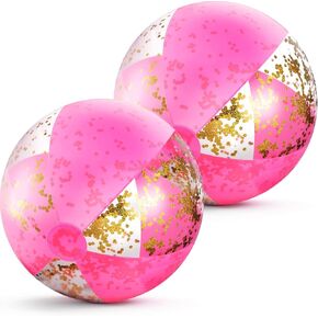 16 Inch Inflatable Glitter Beach Ball Confetti Beach Balls Swimming Pool Party Balls Pink Beach Sand Balls for Adult Boys Girls Summer Beach Water Play Toy, Pool Hawaii Luau Party Favor