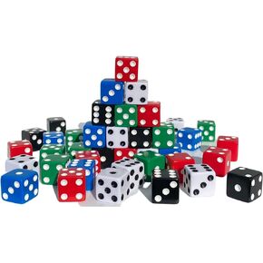 MR CHIPS D6 Standard 16 mm Opaque Dice with Pip Dots - 50 Pack - 5 Color Mix