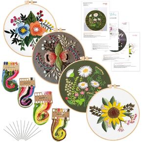 Louise Maelys 4 Sets Bird Embroidery Kits for Beginners,Cross Stitch Kits for Adults,DIY Needlepoint Kits Including Embroidery Cloth,Hoop,Threads and Instructions