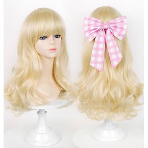 LABEAUTÉ Blonde Princess Wig with Crown + Brooch + Ear Clip + Wig Cap,5 Peice Set of Golden Long Wavy Peach Cosplay Wig Costume for Halloween Party (Yellow Wig-Peach Child)