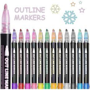 أقلام تحديد معدنية ذاتية الخط، 12 قلم رسم مخطط مزدوج بخط مزدوج لوضع الرسم وبطاقات الهدايا in Kuwait