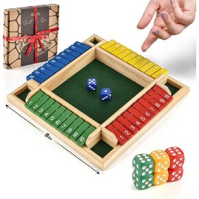 Wooden Shut the Box – Indoor Dice Game – Ideal for 2-4 Players – Great Family Game – Colorful Design - Comfortable Felt – Smart Math Game for Kids – Fun Learning Board Game - Nice Gift Packaging