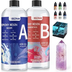 BSCPAM إيبوكسي الراتنج 16 أونصة - مجموعة راتنجات الإيبوكسي الشفاف - مزيج سهل بنسبة 1: 1 صب وطلاء للحرف الفنية DIY والمجوهرات وقالب الراتنج - التسوية الذاتية، بدون اصفرار وخالية من الفقاعات in Kuwait