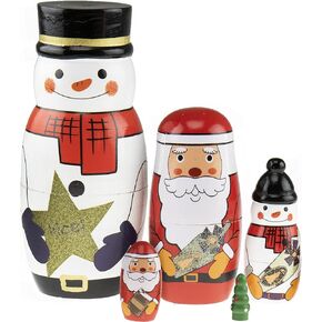 Clever Creations 5 Pcs Handmade Wooden Russian Matryoshka Nesting Dolls Set, Traditional Christmas Home Decoration, Nutcracker