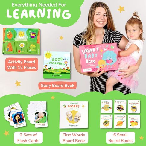 صندوق الطفل الذكي للفتيات - ألعاب تعليمية تنموية تعليمية لعمر سنة فما فوق، كتاب مونتيسوري للأطفال الصغار، بطاقات فلاش للأطفال الصغار، كتب لوحة الطفل، هدايا عيد الميلاد الأول للفتيات من TOYVENTIVE in Kuwait