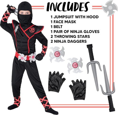 أزياء النينجا الفاخرة من Spooktacular Creations Ninja للأولاد أزياء النينجا للهالوين in Kuwait
